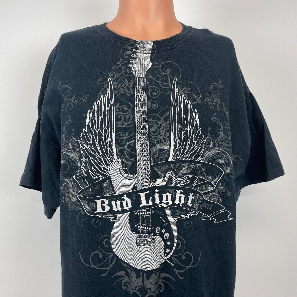 Bud Light Beer Guitar Graphic T Shirt Vtg Y2K Alcohol Black Size XL